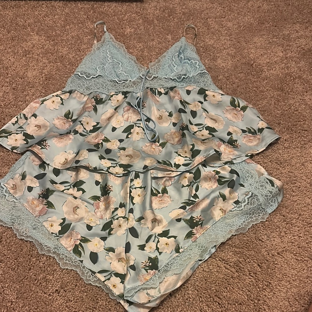 Floral Lace Trim Sleepwear Set